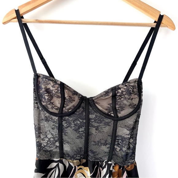 KATIE MAY | Take A Sip Black 70s Floral Orange Lace Corset Flowy Dress XS - Picture 6 of 16